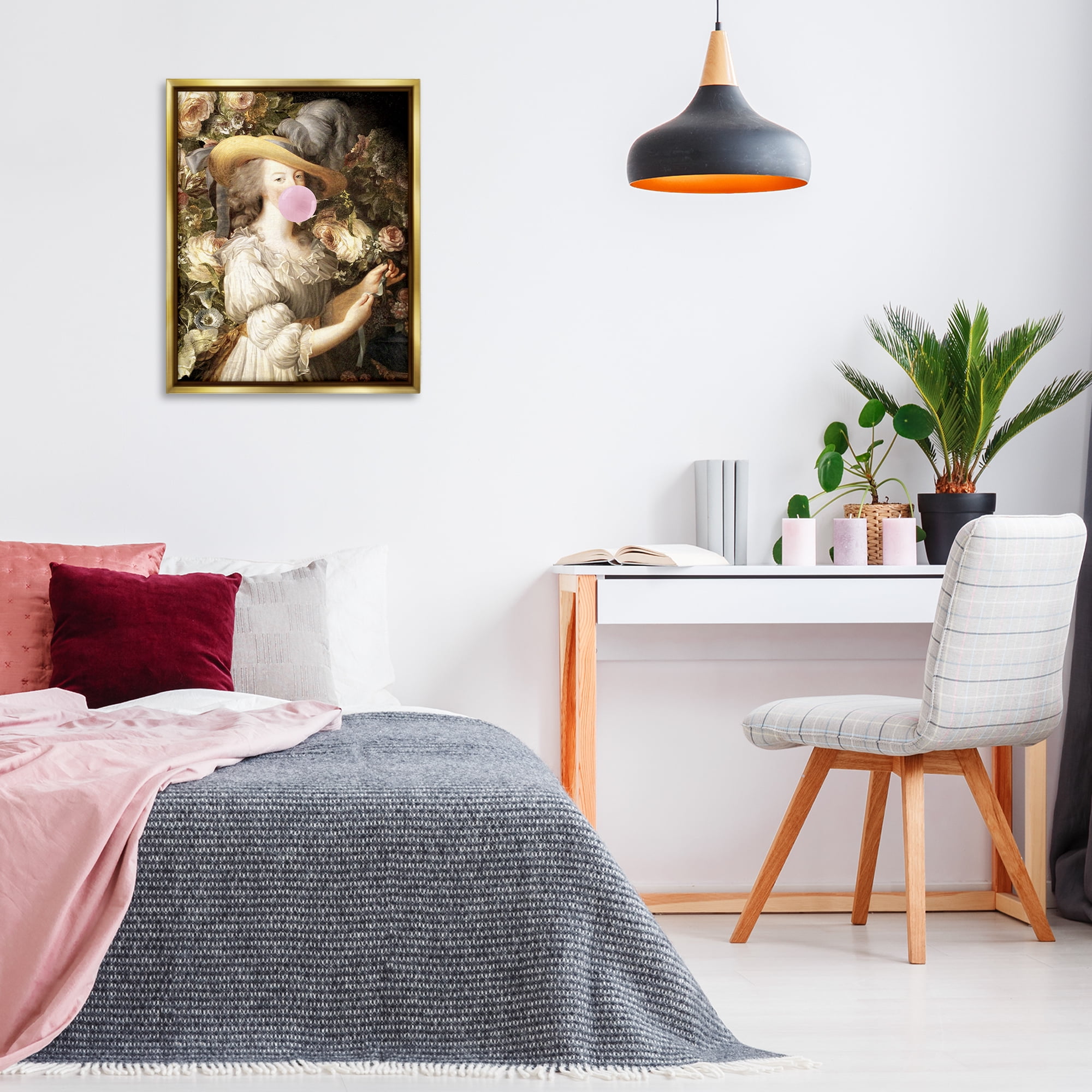 Stupell Industries Renaissance Lady & Gum People Painting Gold Floater Framed Canvas Art Print Wall Art, 25 x 31