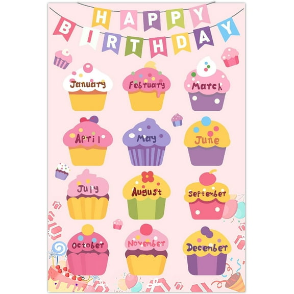 1set Reusable Happy Birthday Chart Posters Birthday Chart Calendar for Classroom Decorations Rectangle with 10pcs Seamless Double-sided Adhesive 419x284mm