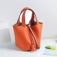 thumbnail image 3 of Bolso tipo canasta de comida informal con estampado de lichi, bolso tipo cubo de piel auténtica a la moda, bolso de mano de gran capacidad con varias capas de piel de vaca, 3 of 6