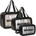 thumbnail image 1 of Transparent Waterproof 3-Piece PU & PVC Toiletry Organizer Set - Large, Medium, Small Solid Color Travel Cosmetic Bags with Zipper Closure for Makeup, Toiletries, Stationery, and More (Black), 1 of 6