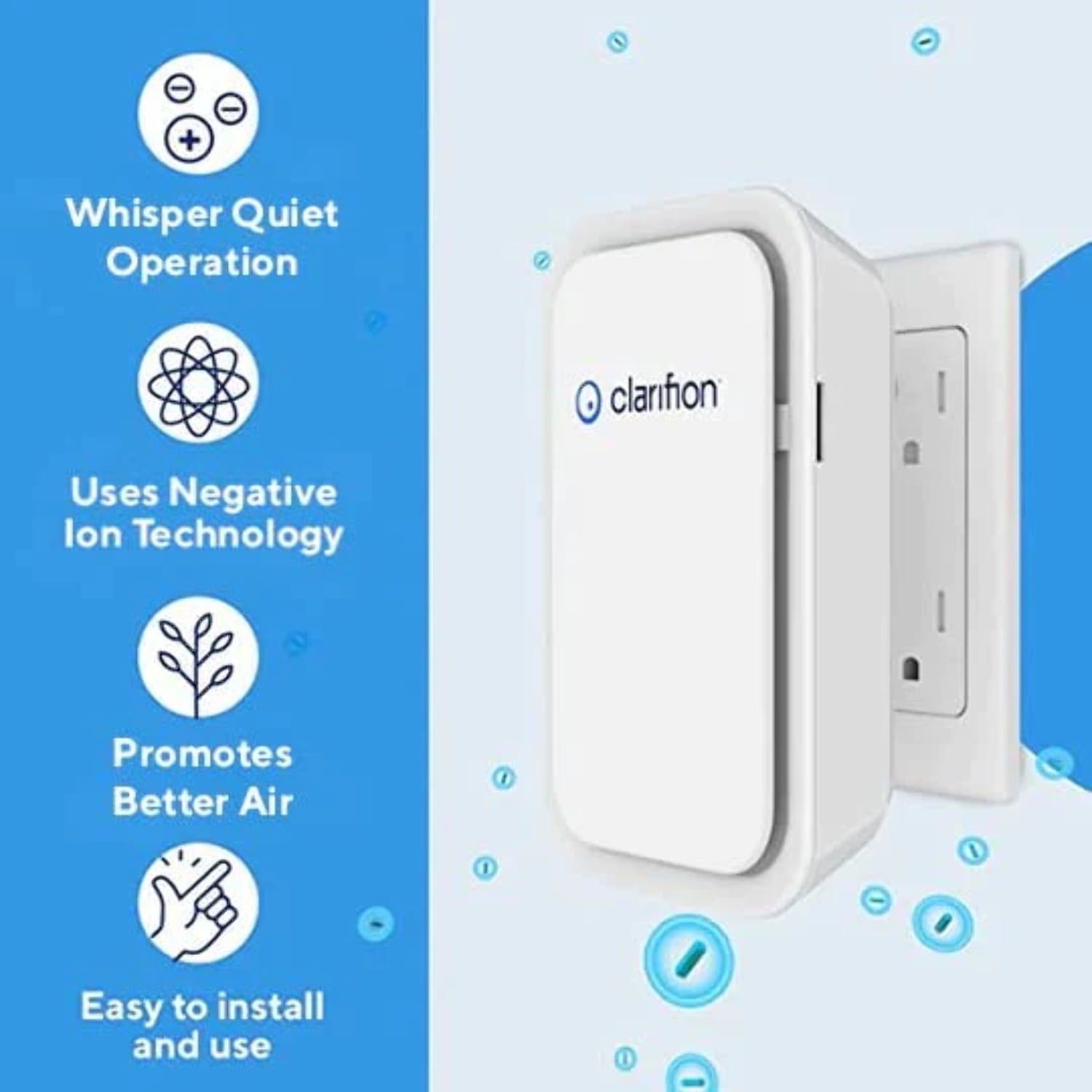 Clarifion Negative Ion Generator with Highest Output 1 Pack Filterless Mobile Ionizer Travel Air Purifier Plug in Eliminates Pollutants