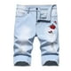 thumbnail image 4 of Shorts de mezclilla para hombre con perforaciones elásticas y bordes pulidos color claro, 4 of 6