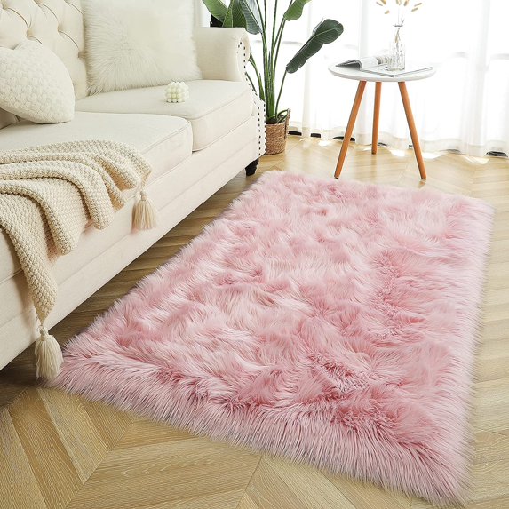 TWINNIS Super Soft Shaggy Faux fur Area Carpet for Home Decor,2.3'x5',Pink