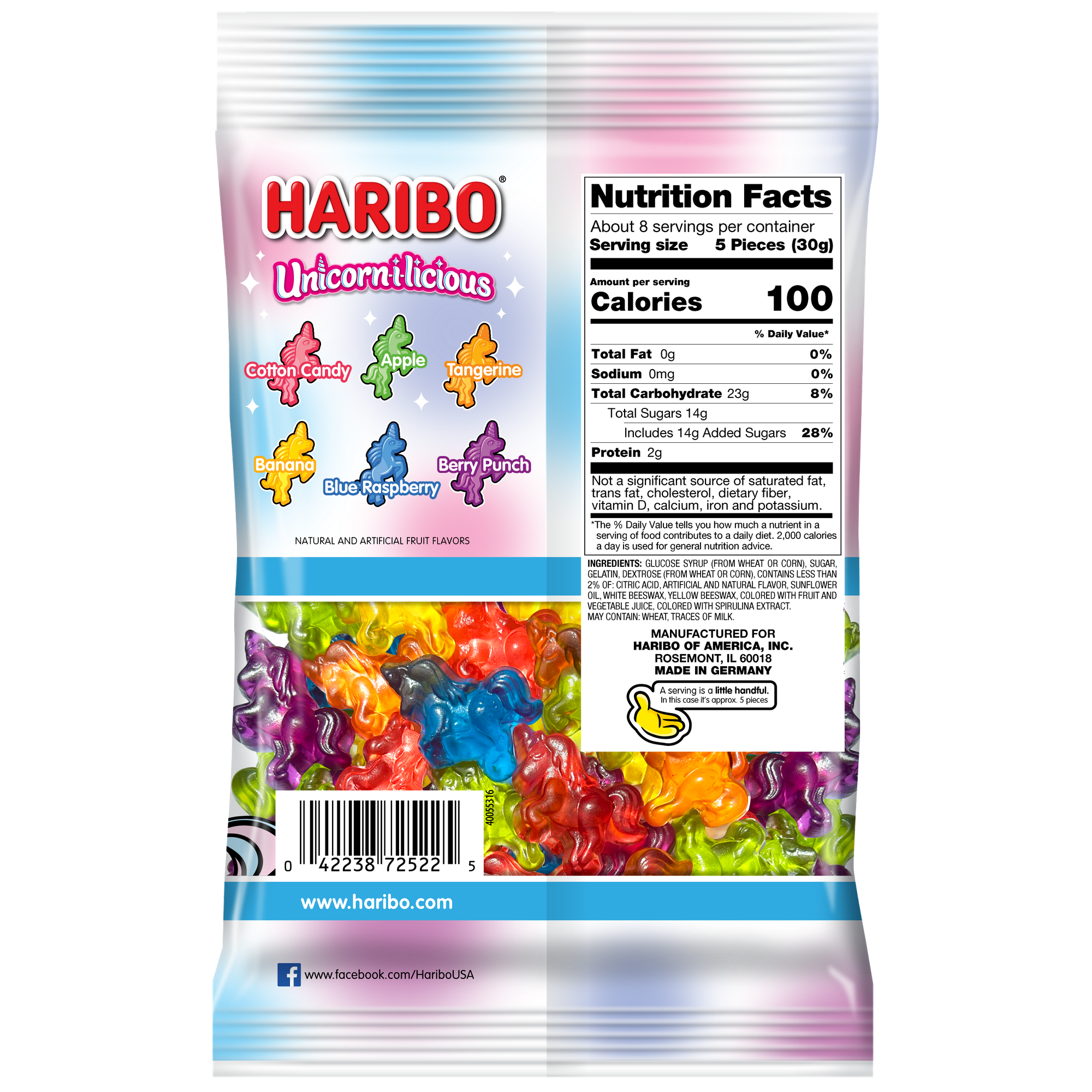 HARIBO Unicorn-i-licious Gummies Assorted Fruit Flavor Gummy Candy, 8 oz, Share Size Bag