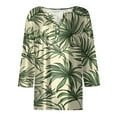 thumbnail image 5 of WTOBBY Women's Casual V-Neck Button Down Tee with 3/4 Sleeve, Daily Weekend Fashion Basic Tunic Top, Floral Print Henley Collar Regular Fit Shirt,Army Green 2XL, 5 of 5