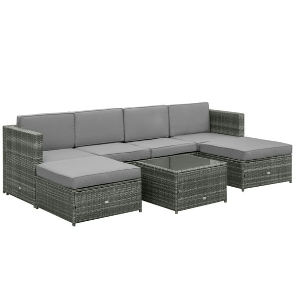 Outsunny 7 Pieces Wicker Rattan Sectional Set with Cushions Grey