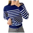 thumbnail image 1 of Womens Fall Fashion 2022! QLEICOM Sweaters for Women, Fashion Women's Round- Neck Stripe Splicing Recreational Knitting Sweater Long Sleeve Tops On Clearance, 1 of 9