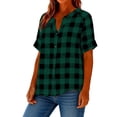 thumbnail image 2 of Womens Plaid Shirts Plus Size Retro Short Sleeve V Neck Button Down Blouse Casual Womens Summer Tops S-5XL, 2 of 7