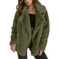 thumbnail image 2 of IROINNID Women's Jacket Shearling Jacket Notch Lapel Solid Color Long Sleeve Casual Autumn/Winter Cardigan Plush Coat Tops, Army Green, 2 of 5