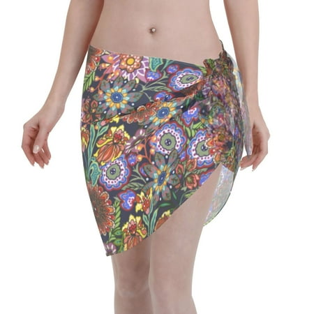 Coaee Vintage Floral Women s Short Sarongs Beach Wrap Sheer Bikini Wraps Chiffon Cover Ups for Beach  Swimming  Holiday