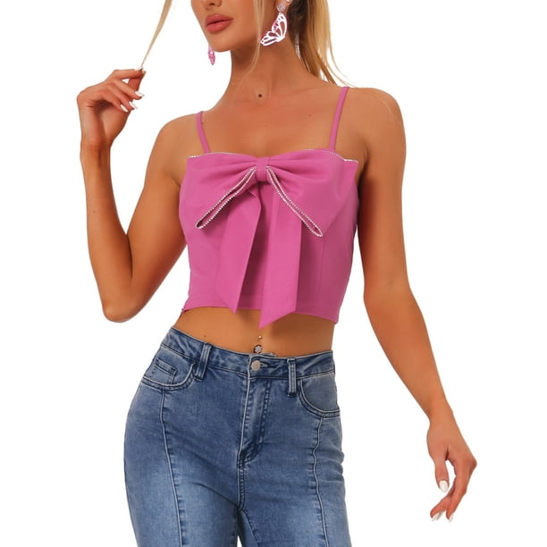 Corpino con Lazo para Mujer Top corto con Bowknot Front Fucsia XL Allegra K Top Walmart en linea