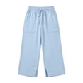 thumbnail image 6 of CONROSES Girls Linen Capri Pants Wide Leg Pants for Girls Trendy Solid Elastic Waist Summer Beach Jogger Pants With Pockets, 6 of 7