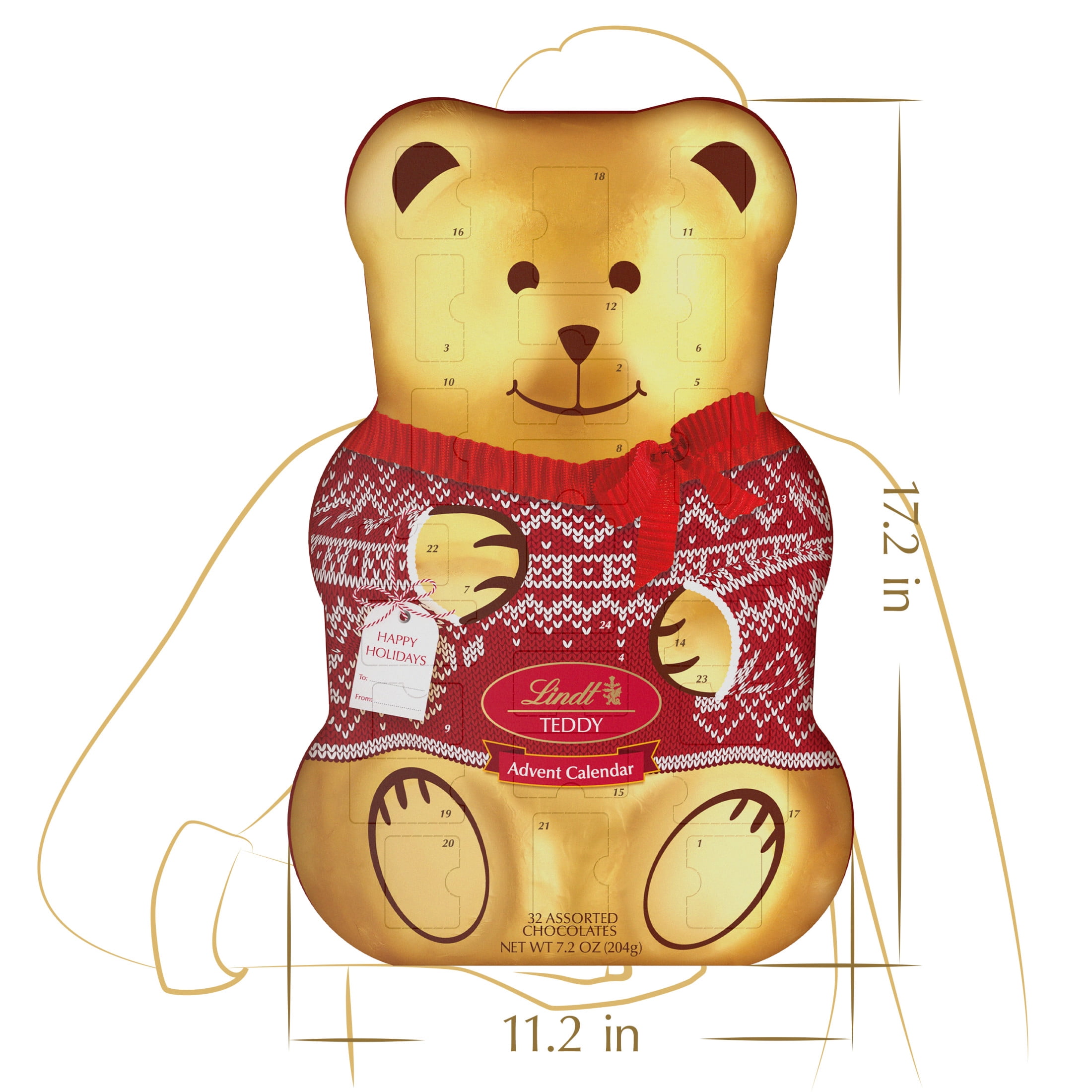 Lindt Teddy Christmas Advent Calendar Assorted Chocolate Candy Box, 7.2 oz
