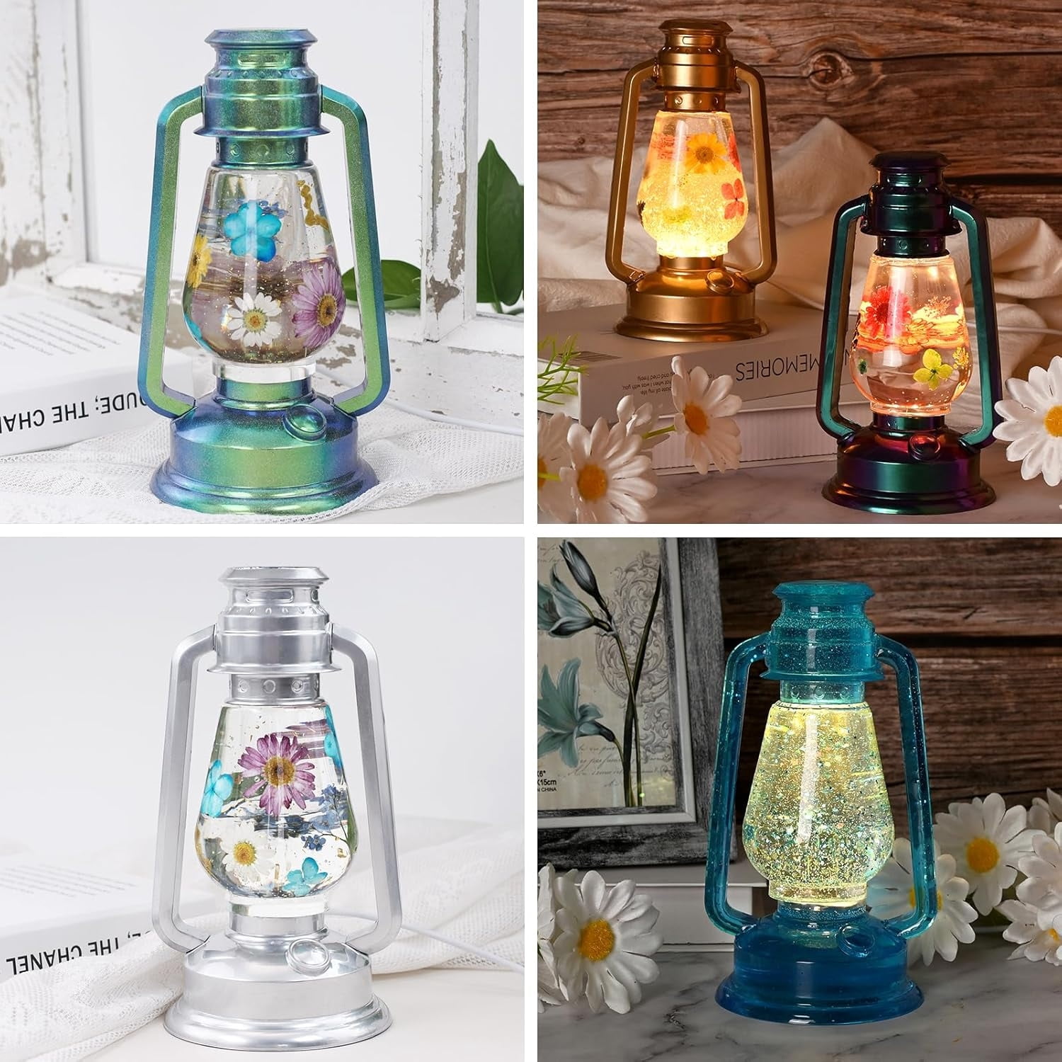 Oil Lamp Resin Molds Set, Hurricane Lamp Silicone Mold for Resin Casting, Epoxy Light Molds with 3pcs LED Lights DIY Retro Lantern Indoor Oil Lamps for Table Fireplace Home Decoration