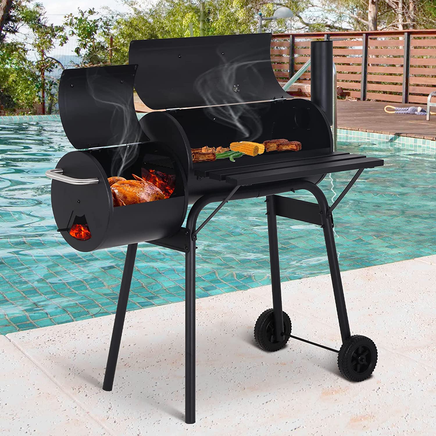 NiamVelo BBQ Charcoal Grills Outdoor BBQ Grill Camping Grill, Stainless Steel Grill Offset Smoker with Cover, Portable BBQ Barbecue Grill for Picnic Camping Party, Black - image 4 of 7