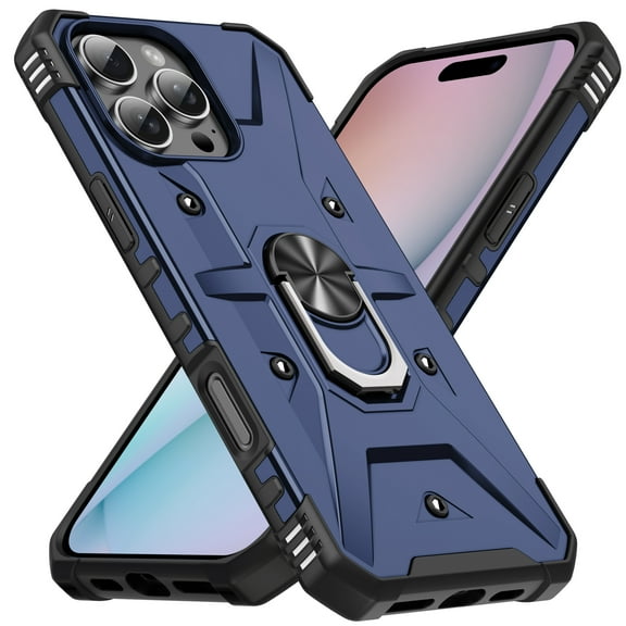 For iPhone 16 Pro Max Case Rugged, With Grip Ring Holder Rotating Kickstand Easy to Hand Compatile with Car Mount Anti-Scratch Heavy Duty Protective Phone Case for Apple iPhone 16 Pro Max, Darkblue