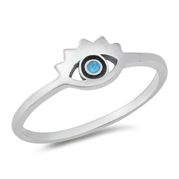 Blue Simulated Opal Evil Eye Ring .925 Sterling Silver Band Cubic Zirconia Jewelry Female Size 10
