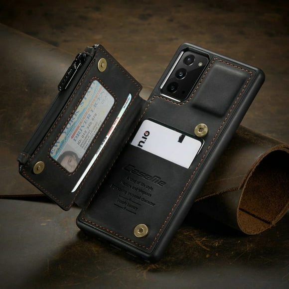 CaseMe Back case Card Slot Retro Matte Synthetic Leather Wallet Zipper Stand Cover for Samsung Galaxy S21 Ultra (Black)