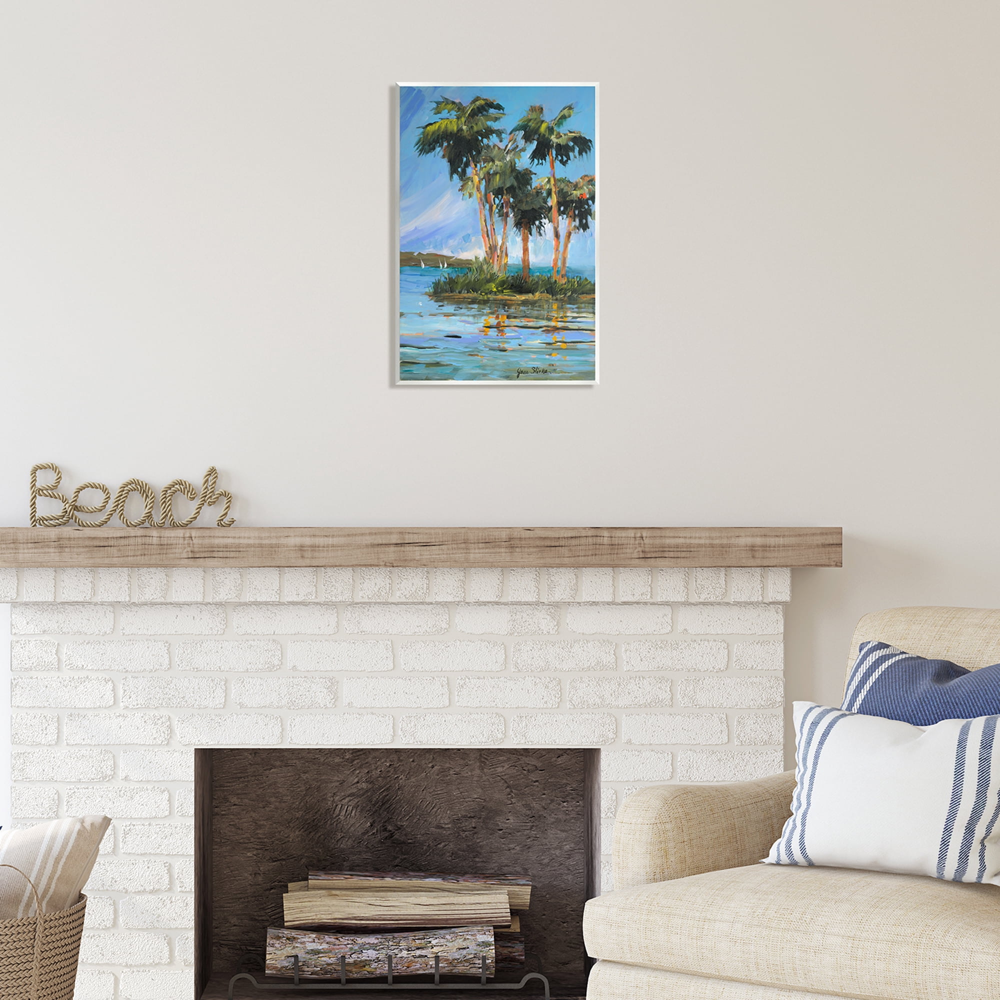 Stupell Industries Palm Island Painting Nature Painting Unframed Art Print Wall Art, 13 x 19