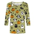thumbnail image 4 of Riecok Womens 3/4 Sleeve Tops Crewneck Funny Ghost Printed Loose Shirts Loose Casual Blouses Multicolor 2XL, 4 of 5