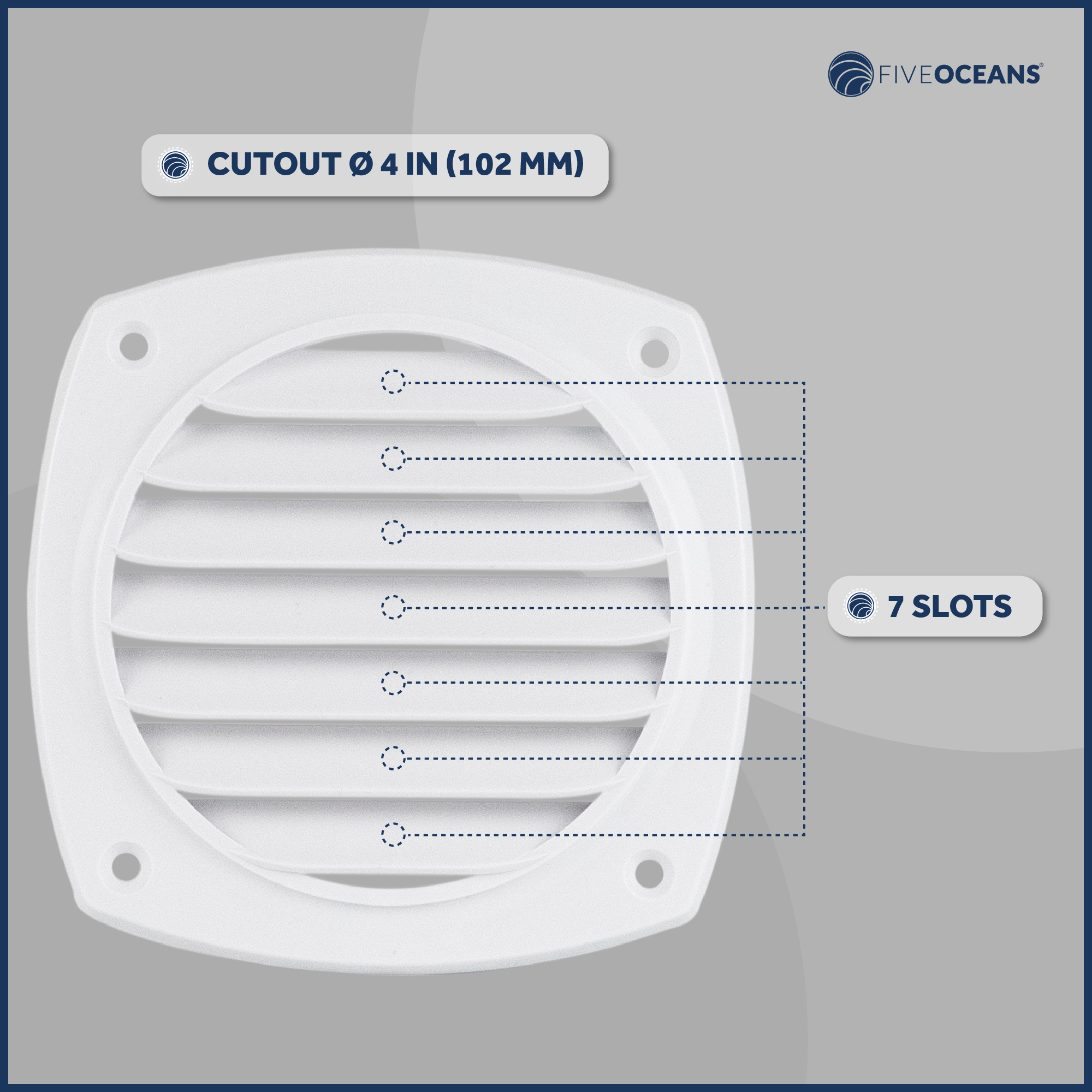 Five Oceans 7-Slotted Louvered Hose Vent, 4-inch Hose Diameter, 2 Pack Air Hose Thru Vent, White ABS Plastic - FO111-M2