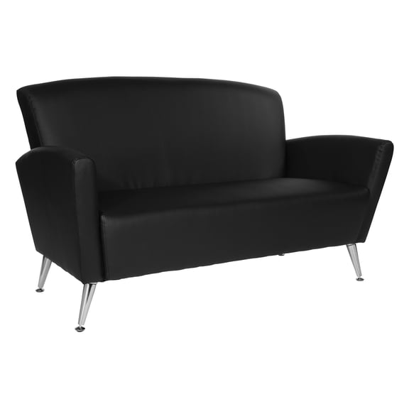 Mid Century Loveseat in Dillon Black Bonded Leather with Chrome Legs