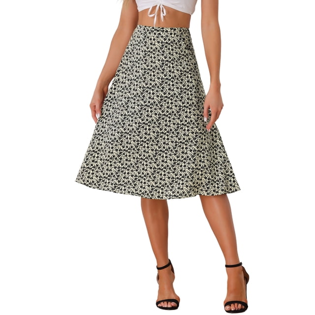 Falda Midi A-Line Floral de Chiffon Vintage para Mujeres INSPIRE CHIC XL Albaricoque Negro