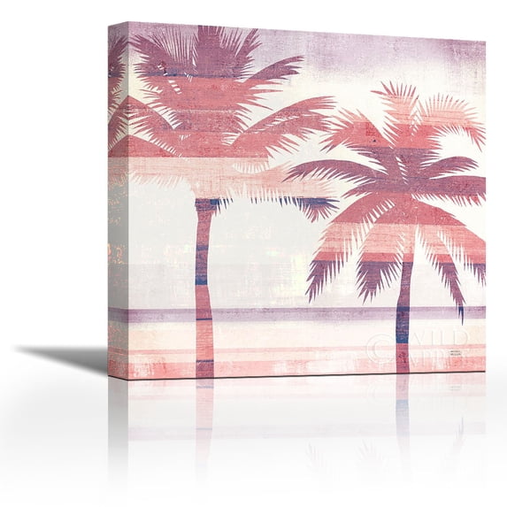 Beachscape Palms III Pink Purple - Contemporary Fine Art Giclee on Canvas Gallery Wrap - wall décor - Art painting - 36 x 36 Inch - Ready to Hang