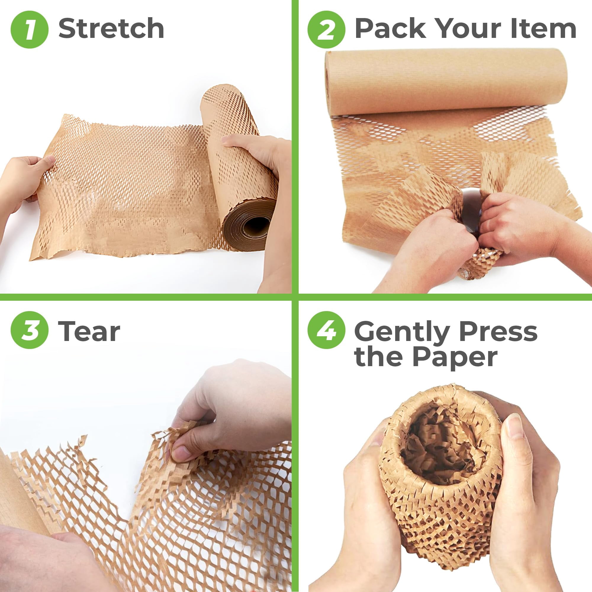HexcelPack HexcelWrap Mini - Honeycomb Packing Paper, Eco-Friendly, Sustainable Paper Bubble Wrap for Shipping & Moving, Cushioned Packing Material in Easy Self-Dispenser Box - White, 12" x 1400'