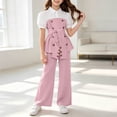 thumbnail image 2 of HBGVBA Girls 2 Piece Outfit Short Sleeve Colorblock Top with Wide Leg Pants Casual Set for 4-13 Years, 2 of 5
