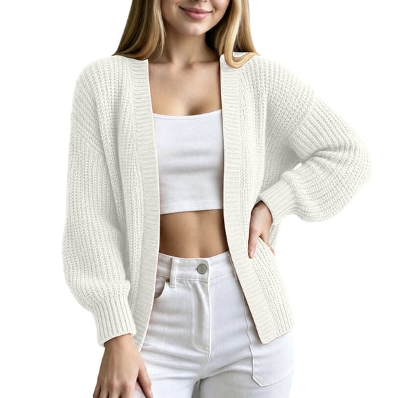 Edvintorg Womens Cardigan Long Sleeve Casual Sweater Fall Winter Open Front Knit Cardigans Women's Clothing White S-XL