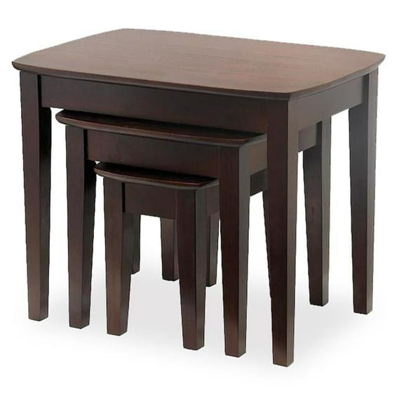 Walnut Beechwood TABLE NESTING 3PC CURVED TOP