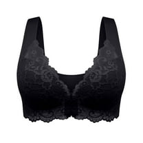 Ltctricy Women's Plus Size Lace Bralettes Seamless Lightly Lined Full Coverage Front Closure Bras Wireless Everyday Bras(Black,4X-Large)