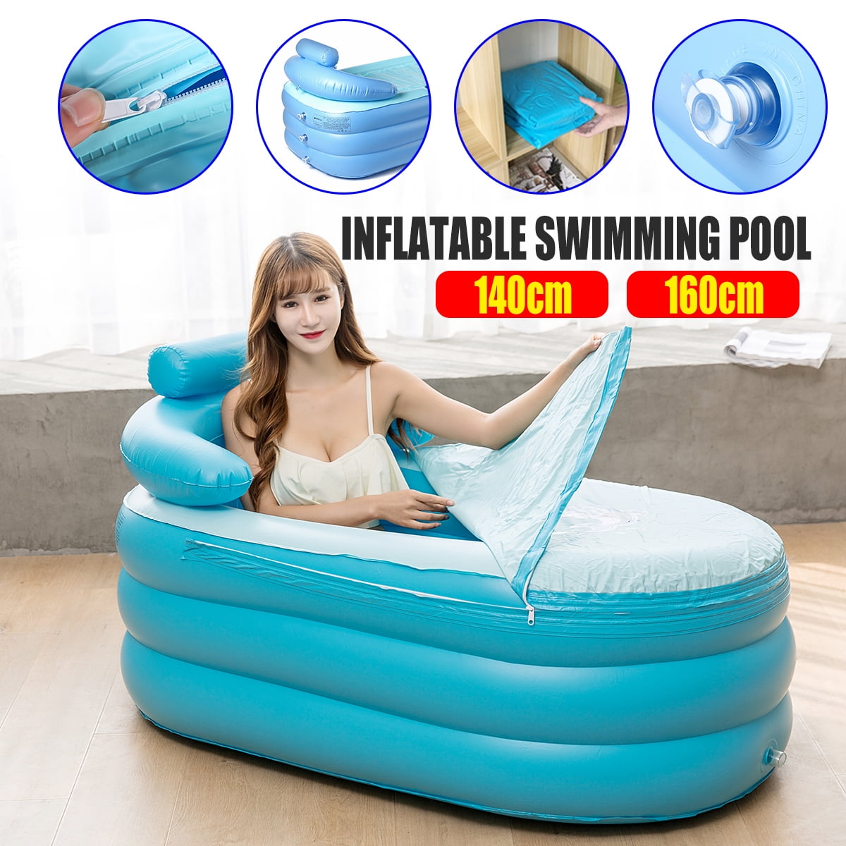 Inflatable Adult PVC Warm Bath Bathtub Foldable Indoor SPA Bathroom Tub 