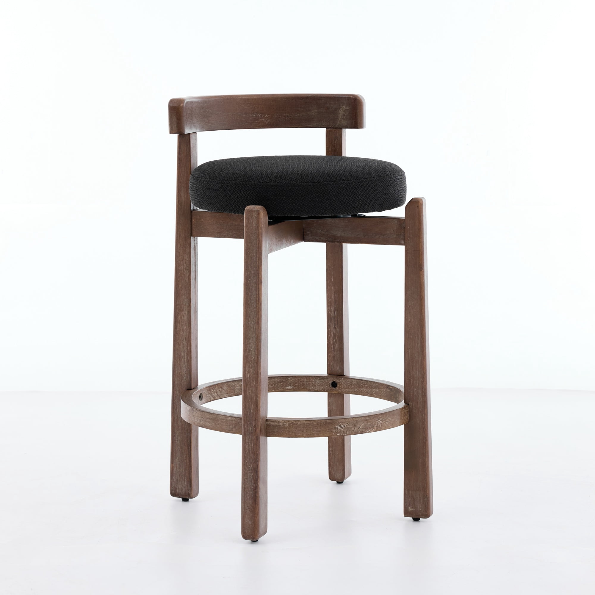 Set of 2 Swivel Counter Stools with Solid Wood Frame and Linen Upholstery, 26-Inch Bar Stools with Back and Footrest for Kitchen Island, Black