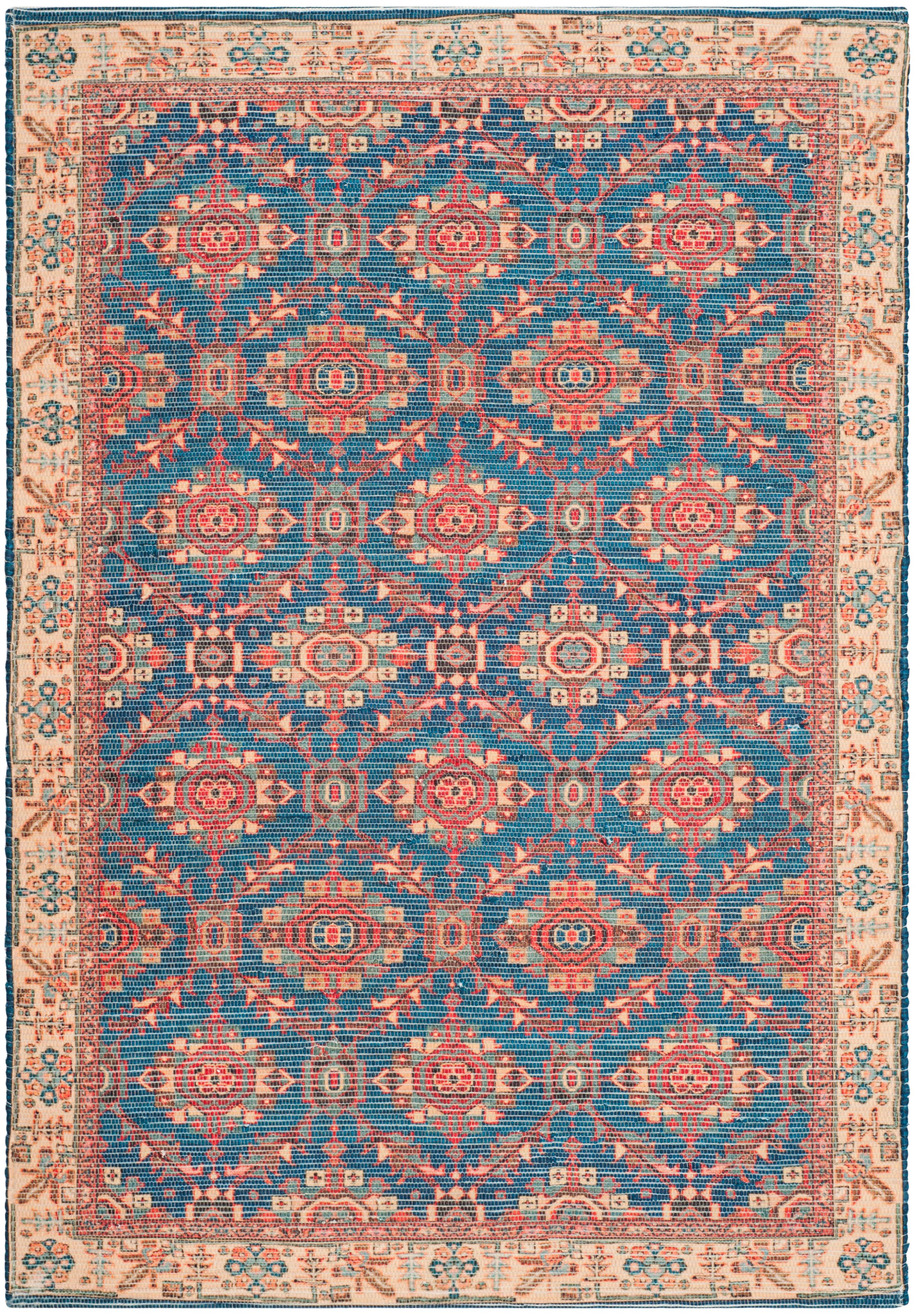 SAFAVIEH Saffron Jimney Geometric Cotton Area Rug, Navy/Beige, 4' x 6'