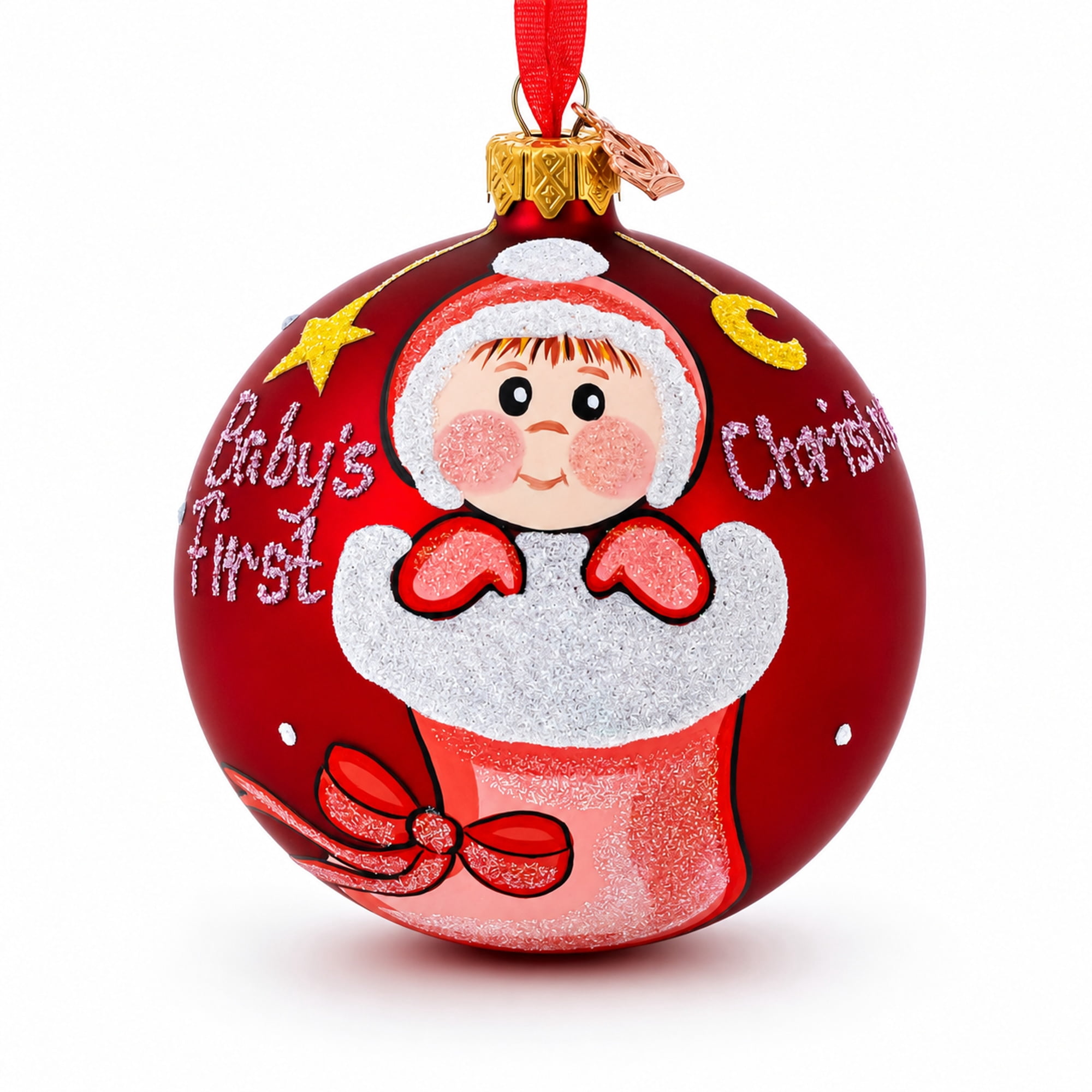 Girl in Stocking Glass Ball Baby's First Christmas Ornament 4 Inches
