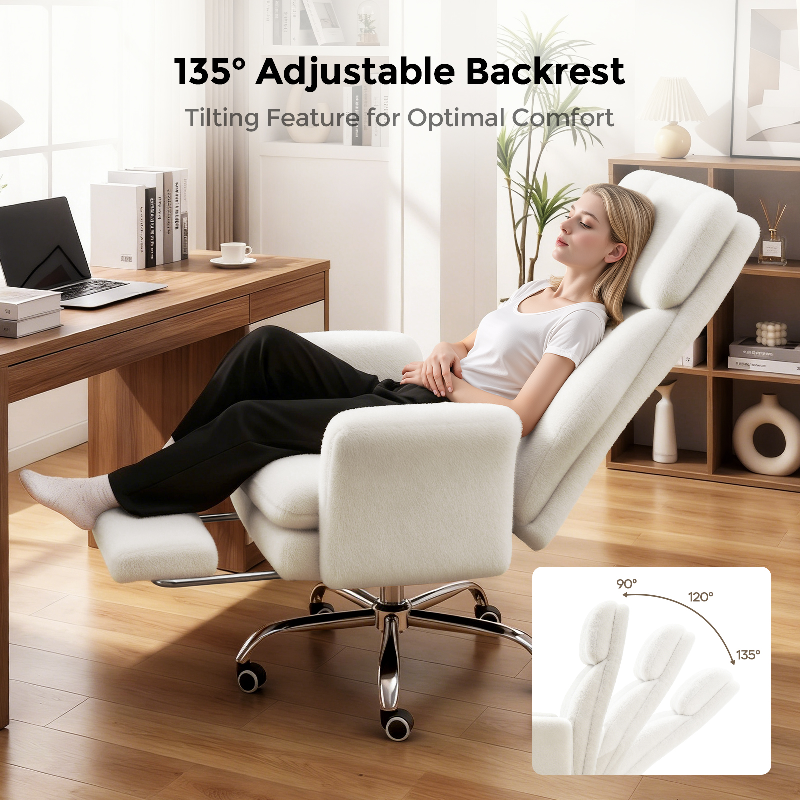 Patbrela Big and Tall Plush Office Chair, Beige photo 5