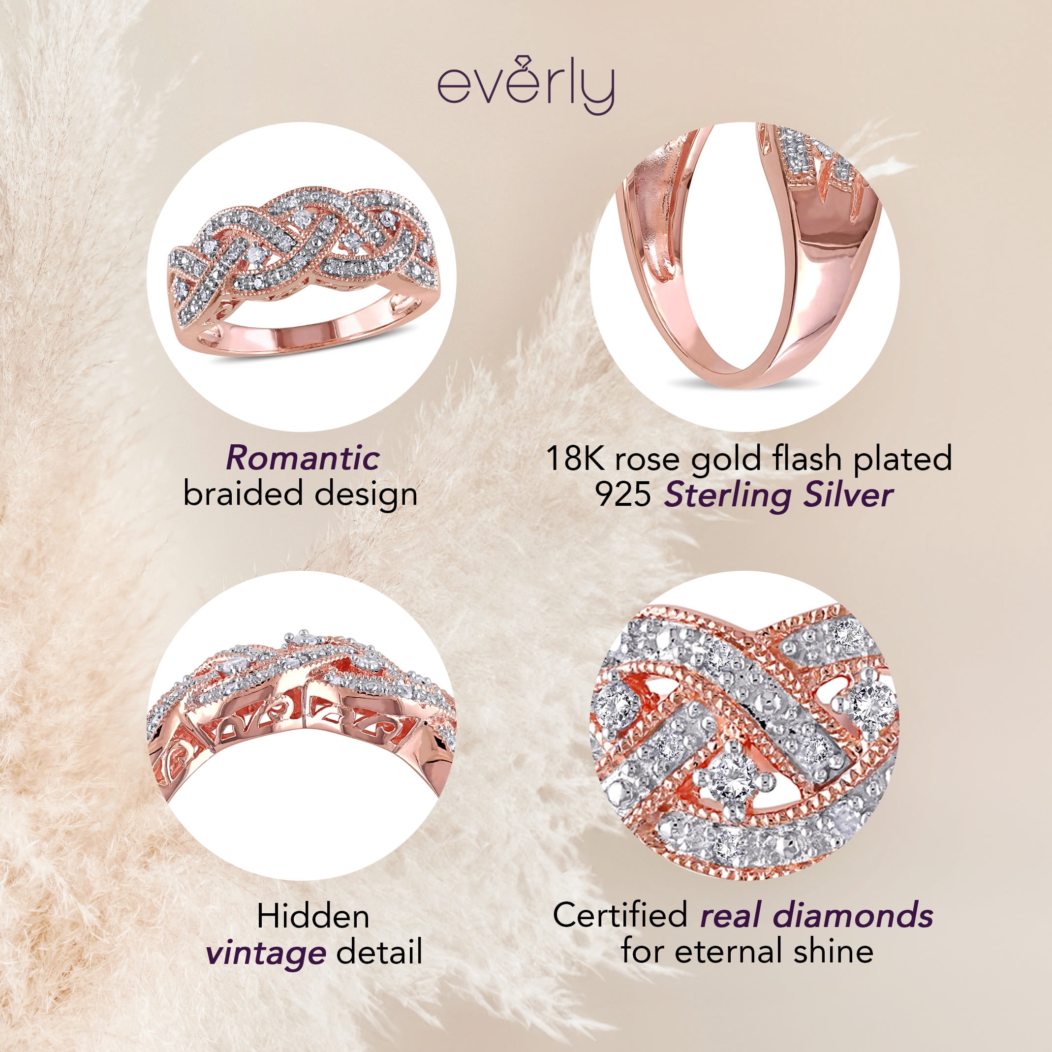 Everly Women's 0.13 CT TW Diamond Rose Gold Flash-Plated Sterling Silver Ring
