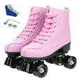 thumbnail image 5 of EONROACOO Pink Roller Skates, Adult Kids Black Wheels Double Row Leather Quad Skates(Women 10.5/Men 9), 5 of 10