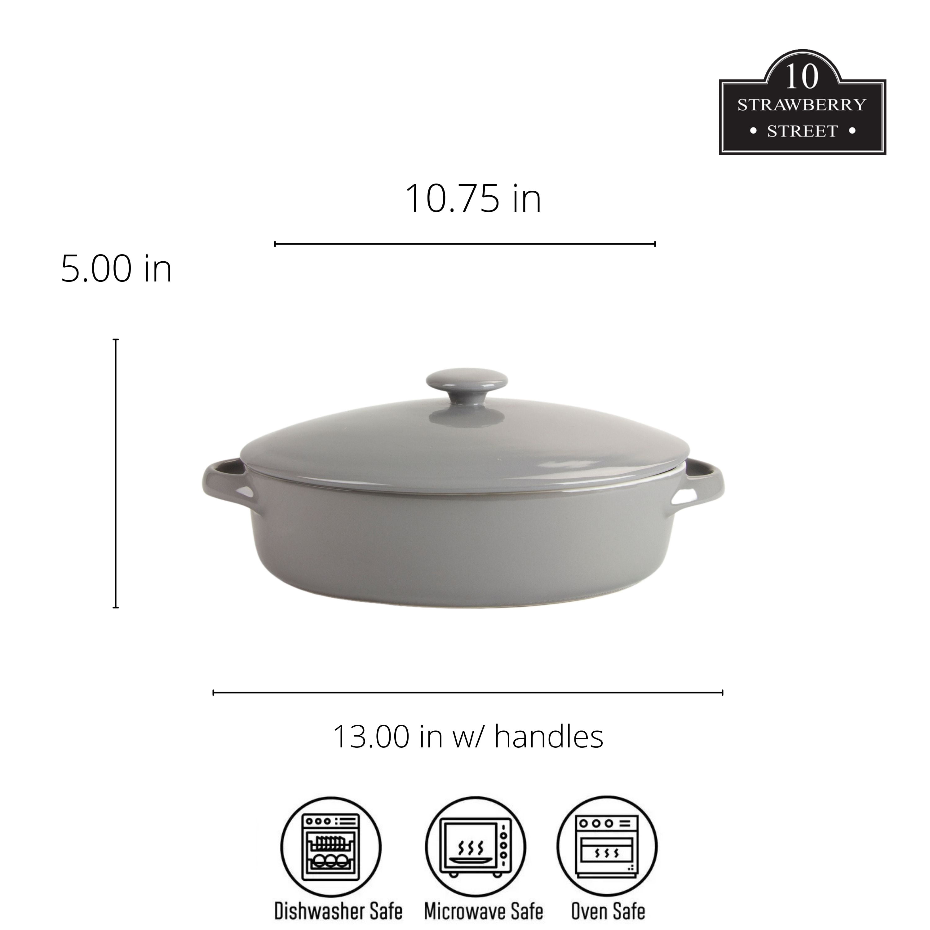 10 Strawberry Street Sienna Covered Casserole 10" and 7" Stoneware Bakeware Set of 2, Gray