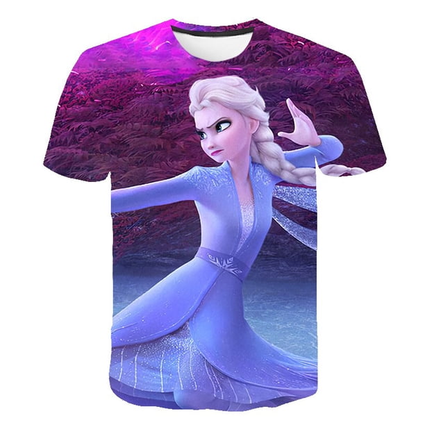 2-14 años niña Frozen Anna Elsa dulce camisetas niñas ropa Disney dibujos animados camiseta niños verano manga corta cumpleaños regalos 6T Gao Jinjia LED