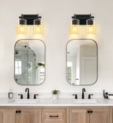 GCGAFUL Bathroom Vanity Light, 10.43 in. 2-Light Matte Black Modern Wall Sconce with Clear Glass Shade