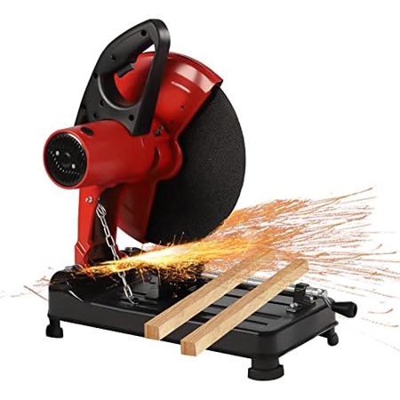 14'' Electric Abrasive Chop Saw Metal-Cutting Machine 0-45° Adjustable Angle Metal Cut Off Saw Cutting Chop Saw for Steel Iron Aluminum Pipes 2200W 3800RPM, Red