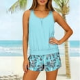 thumbnail image 6 of nerohusy Women's Floral Print Tankini Sets Two Piece Round Neck Tanks Bathing Suits with Built in Bra and Shorts,Light Blue,L, 6 of 6