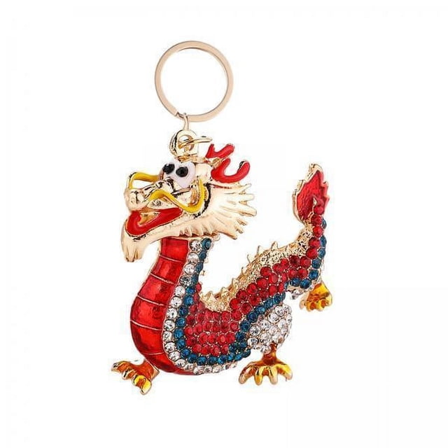 2x LLavero de Dragón Chino, Llavero con Diamantes de Imitación, Decoración Colgante, Bolso, Llavero con Dijes, Anillos para Regalos de Fiesta, Bolso P 2 piezas