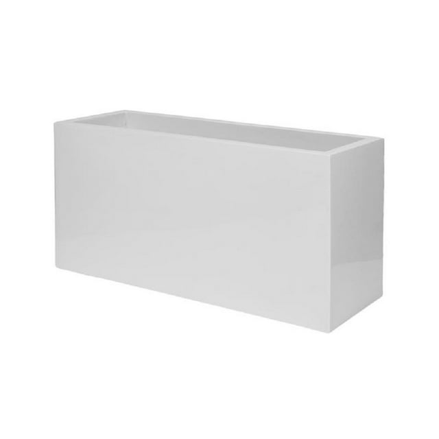 Pottery Pots White Rectangular Fiberstone Planter Box Indoor Outdoor Flower Pot – 16”H x 12”W x 32”L - Flower Planters