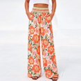 thumbnail image 3 of Morttic Women's Floral Print High Waist Wide-Leg Pants with Smocked Waist – Summer Casual Party Boho Trousers Orange，S, 3 of 5
