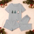 thumbnail image 4 of SuTry Women 3 Piece Christmas Pajamas Shorts Sleepwear Crew Neck Shirt Shorts and Long Pants Christmas Print Top and Loose Pants Set(Gray#1,S), 4 of 8