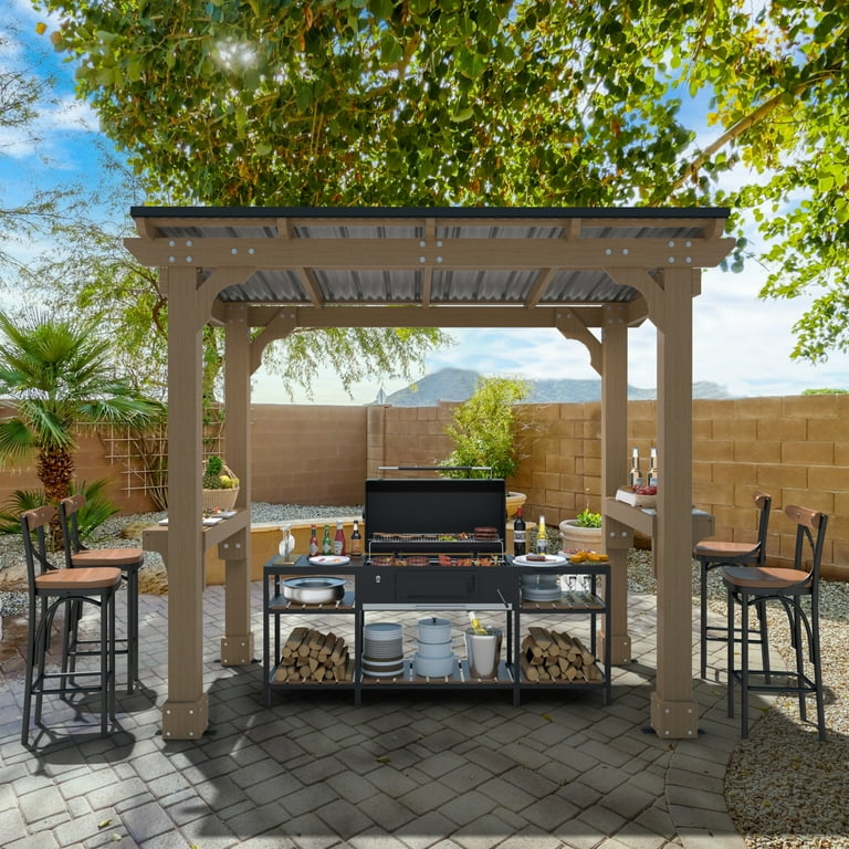 VEIKOUS 8'x5' Wooden Grill Gazebo, Hardtop BBQ Gazebo